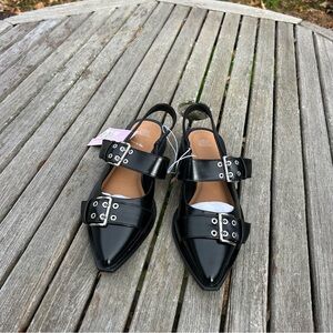 Size 8 Peyton Double Buckle black Slingback Flats by wild fable punk alternative